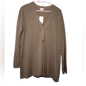 J.Jill Womens Medium Linen Blend Green Long Line Cardigan